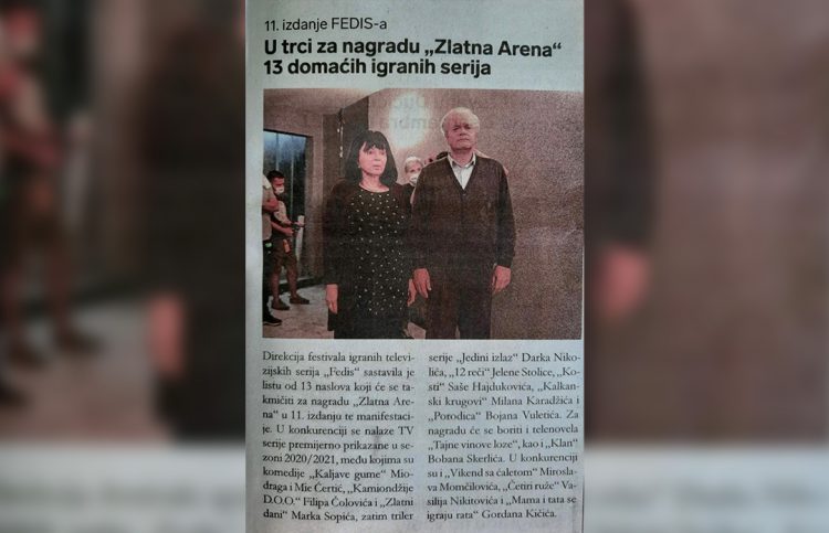 DNEVNE NOVINE “24 SATA“: U TRCI ZA NAGRADU “ZLATNA ANTENA“ 13 DOMAĆIH IGRANIH SERIJA