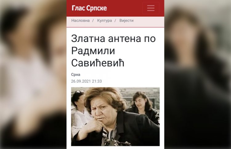 PORTAL GLAS SRPSKE: ZLATNA ANTENA PO RADMILI SAVIĆEVIĆ