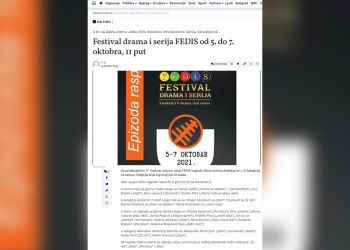 PORTAL DANAS: FESTIVAL DRAMA I SERIJA FEDIS OD 5. DO 7. OKTOBRA, 11 PUT