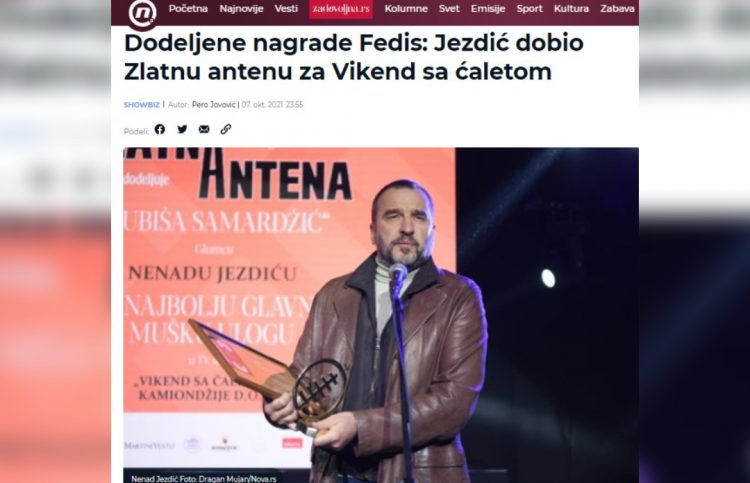 NOVA: DODELJENE NAGRADE FEDIS, JEZDIĆ DOBIO ZLATNU ANTENU ZA „VIKEND SA ĆALETOM“