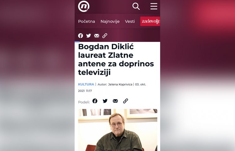 PORTAL NOVA: BOGDAN DIKLIĆ LAUREAT ZLATNE ANTENE ZA DOPRINOS TELEVIZIJI